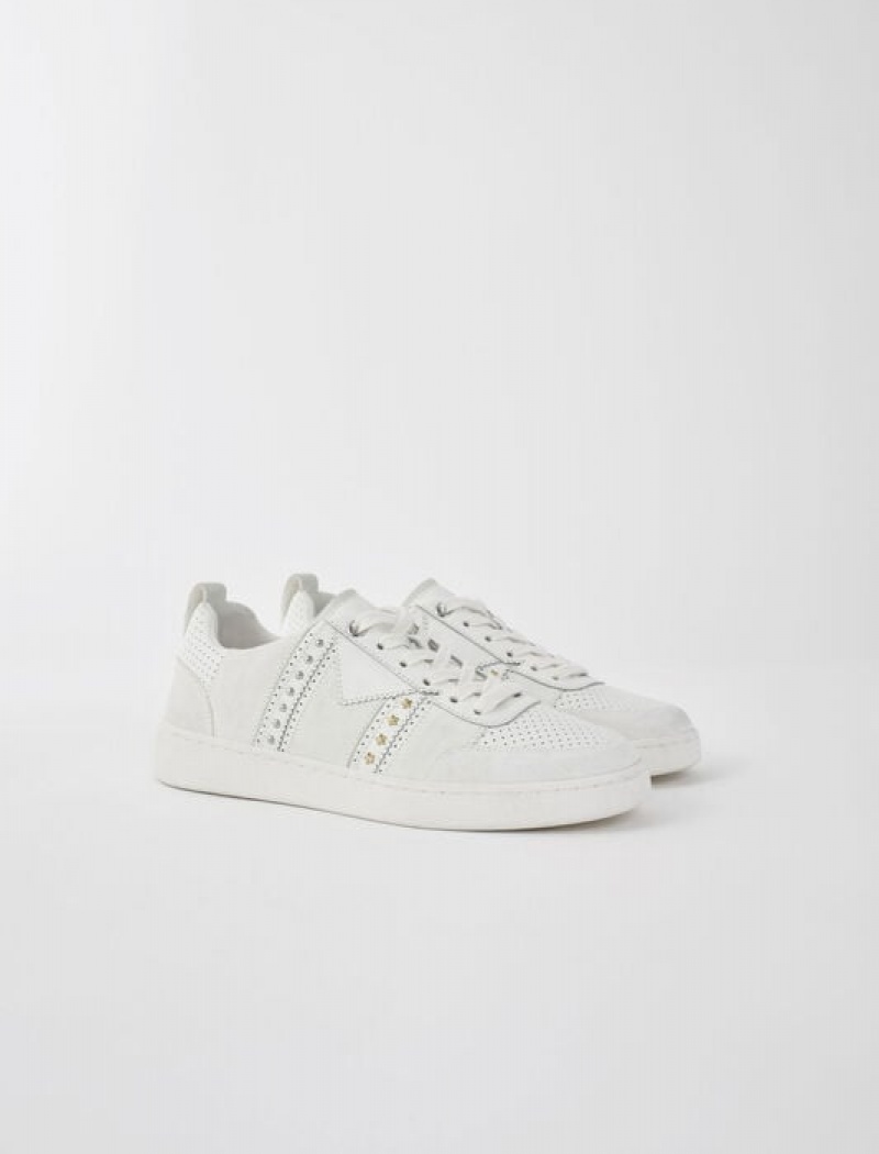 Maje Studded Leren Sneakers Dames Wit | LTAOUVQ-83